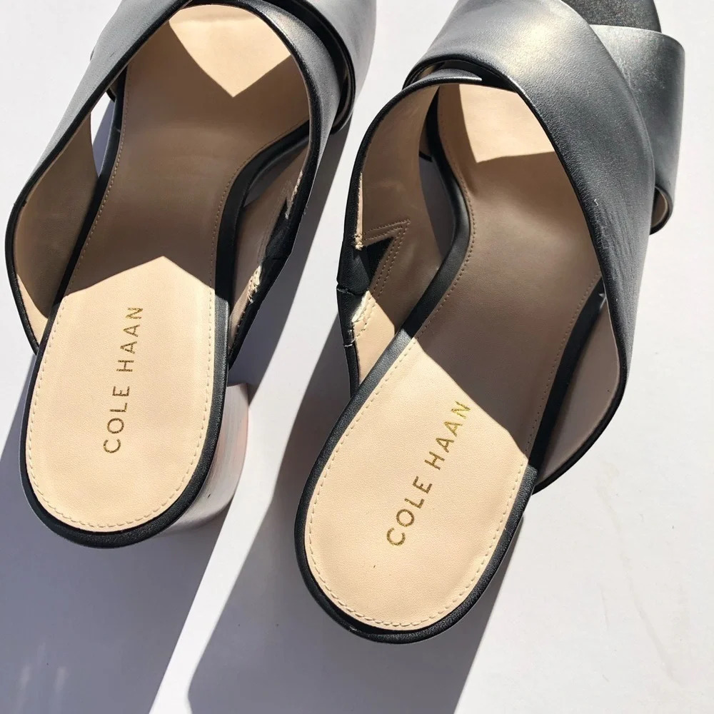 New Cole Haan Dakota Criss Cross Black Leather Sandals 8B - Picture 3 of 9
